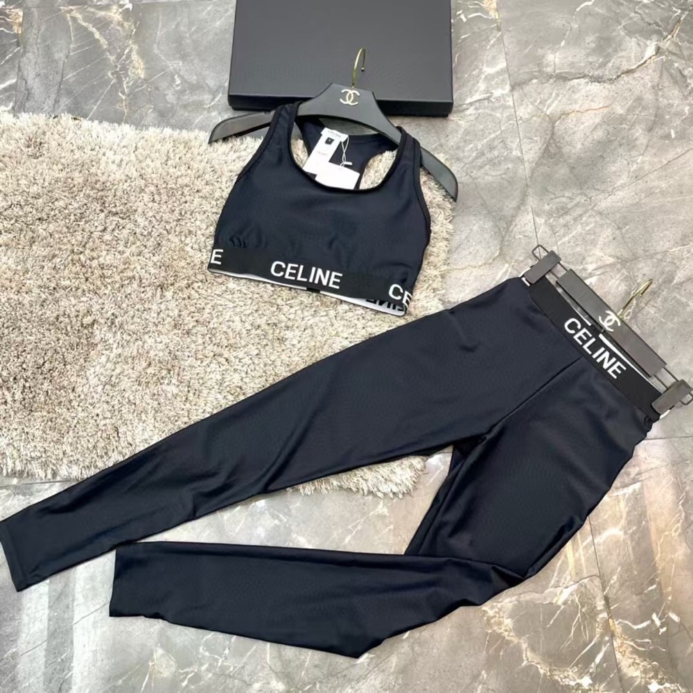 Celine Black Sports Bra and Leggings Set